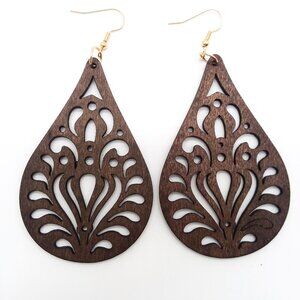 Earrings Wood Hollow Cut Bohemian Large Dangle Boho Carved Hippie Trendy Hindu